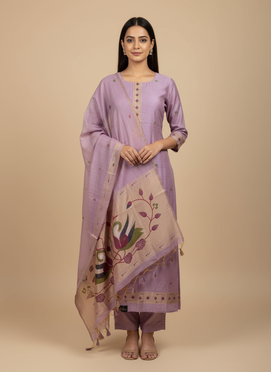 Unstitched Jamdani Salwar Material Set