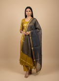 Premium Tussar Silk Unstitched Salwar Material with Contrast Dupatta