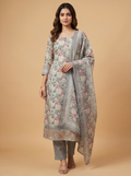 Premium Linen Floral Print Unstitched Salwar Material with Dupatta