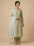 Premium Linen Unstitched Salwar Material with Floral Printed Dupatta