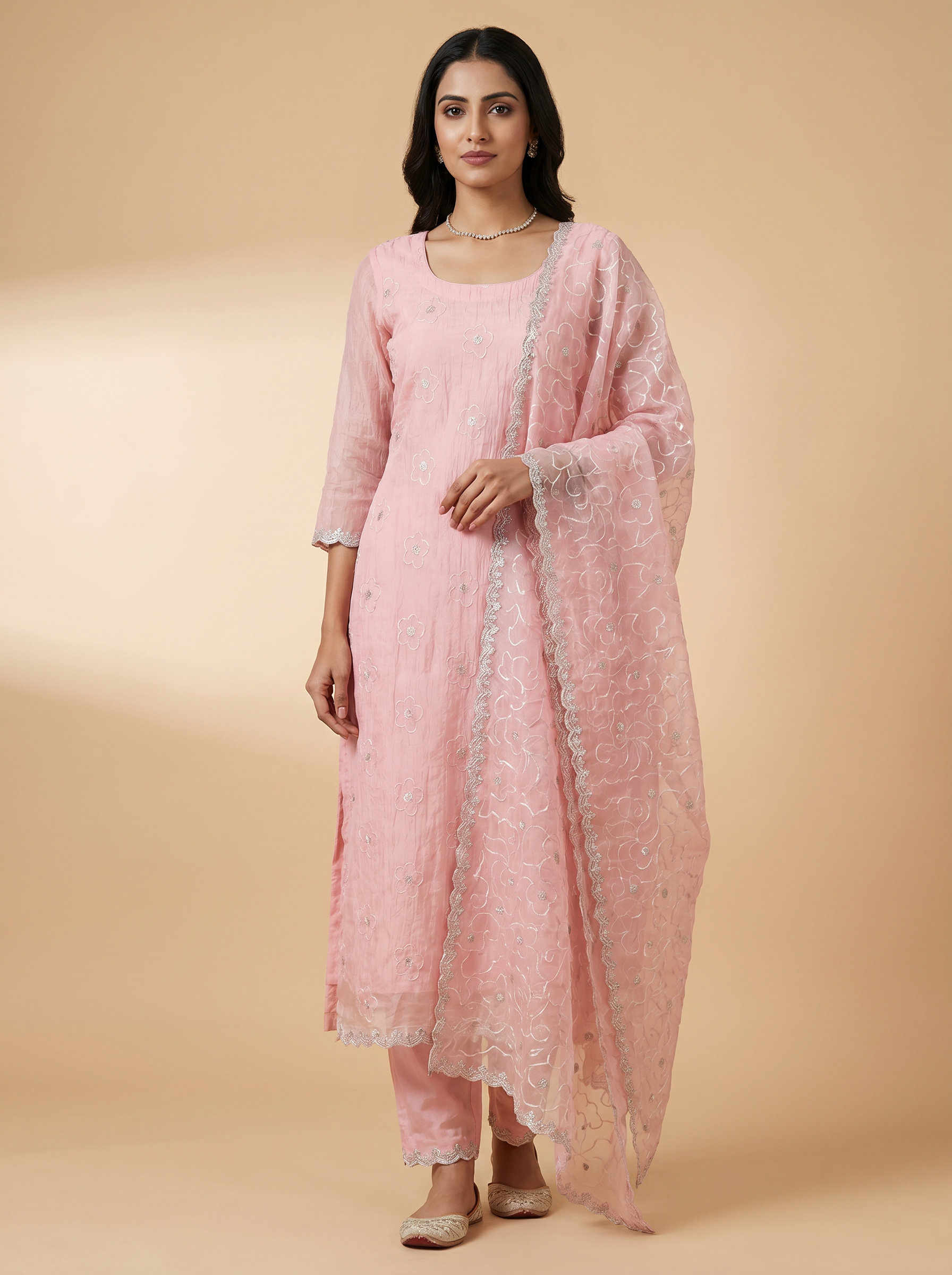 Premium Crushed Organza  Unstitched Salwar Set  with Dupatta
