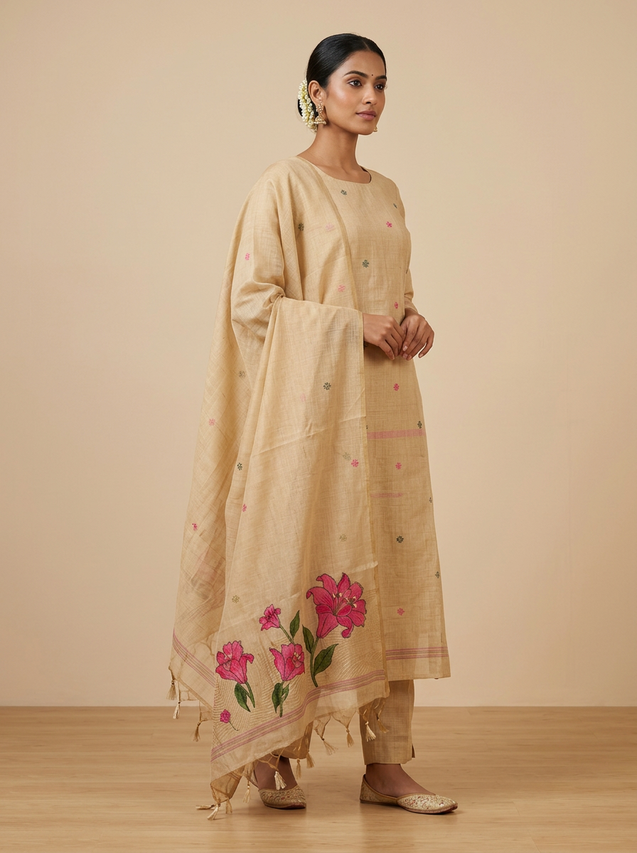 Premium Unstitched Jamdani Salwar Material Set