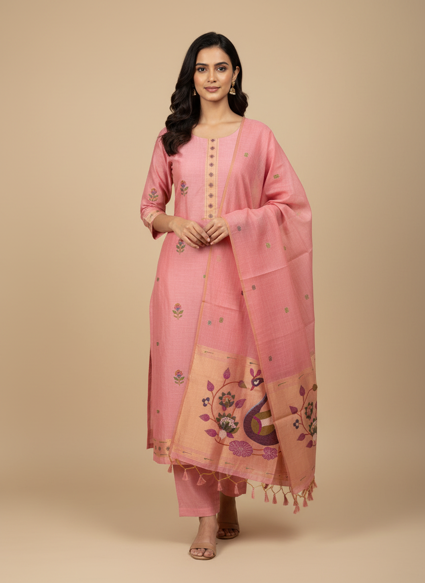 Unstitched Jamdani Salwar Material Set
