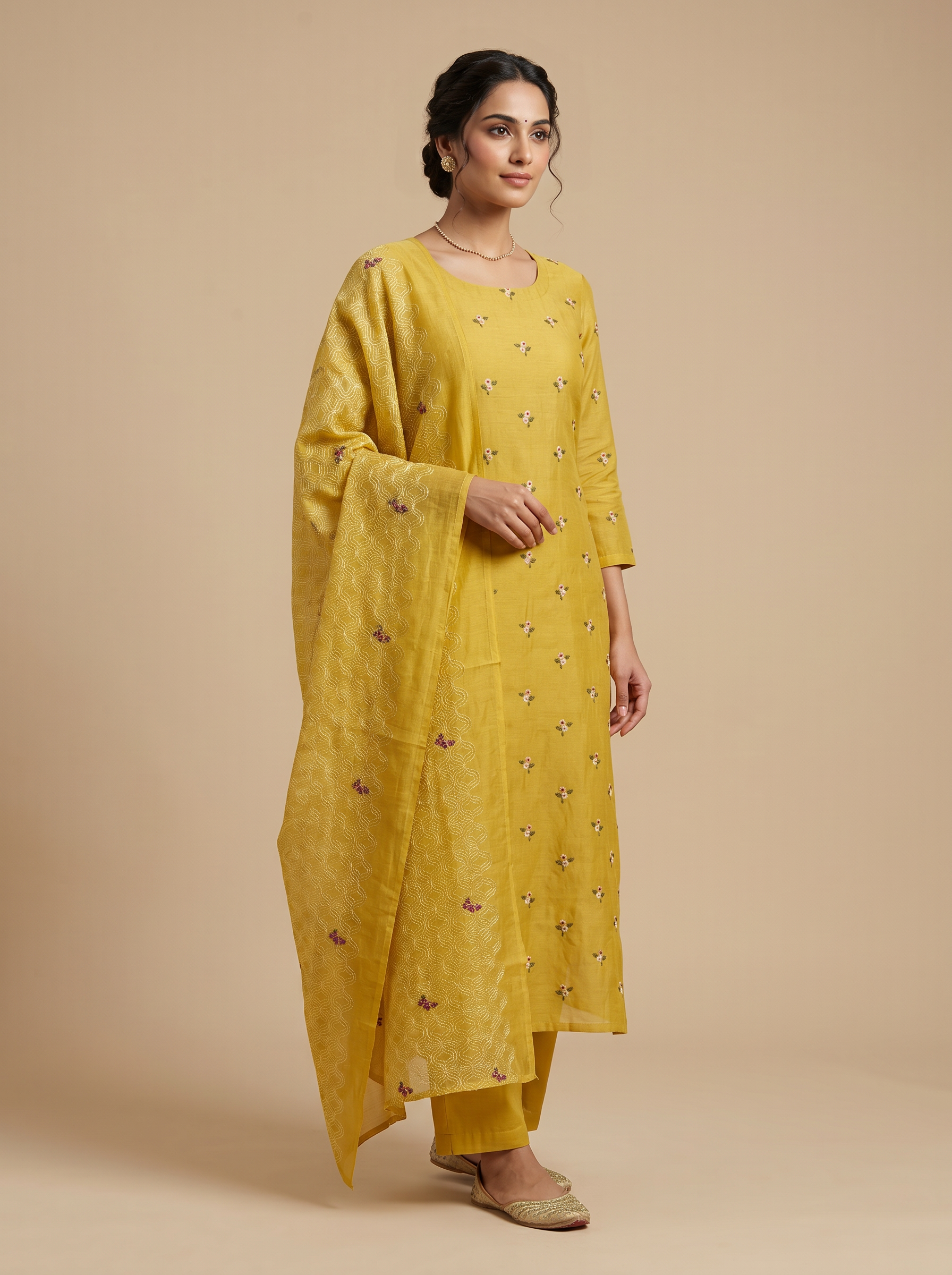Premium Mal Chanderi Embroidered Unstitched Salwar Material with Dupatta