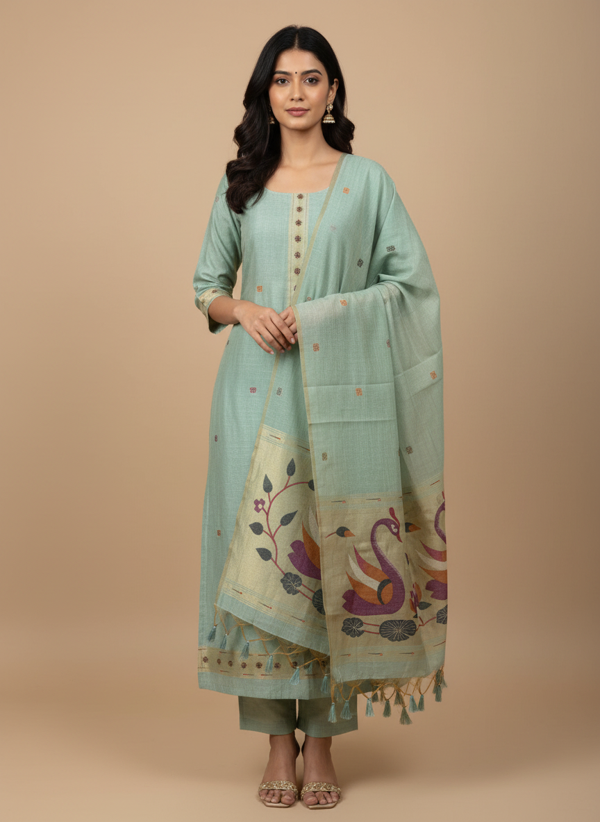 Unstitched Jamdani Salwar Material Set