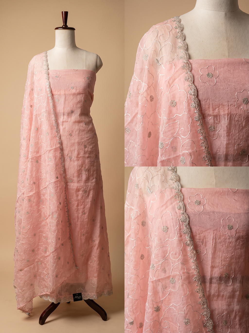 Premium Crushed Organza  Unstitched Salwar Set  with Dupatta