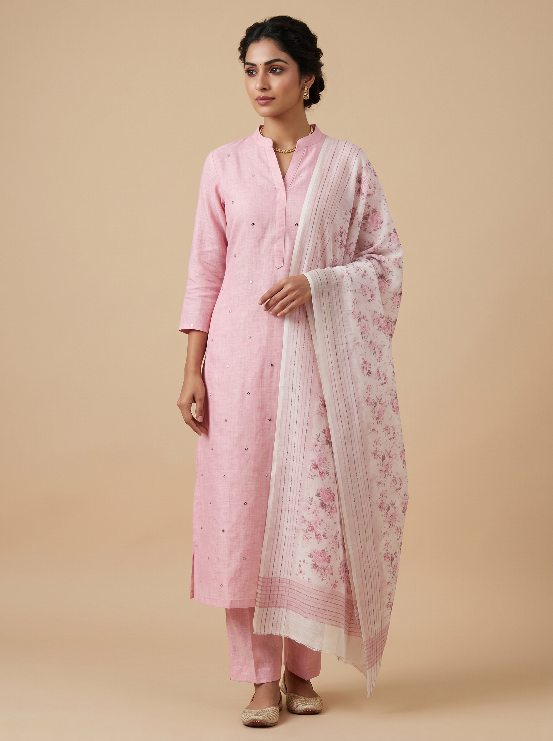 Premium Linen Unstitched Salwar Material with Floral Printed Dupatta
