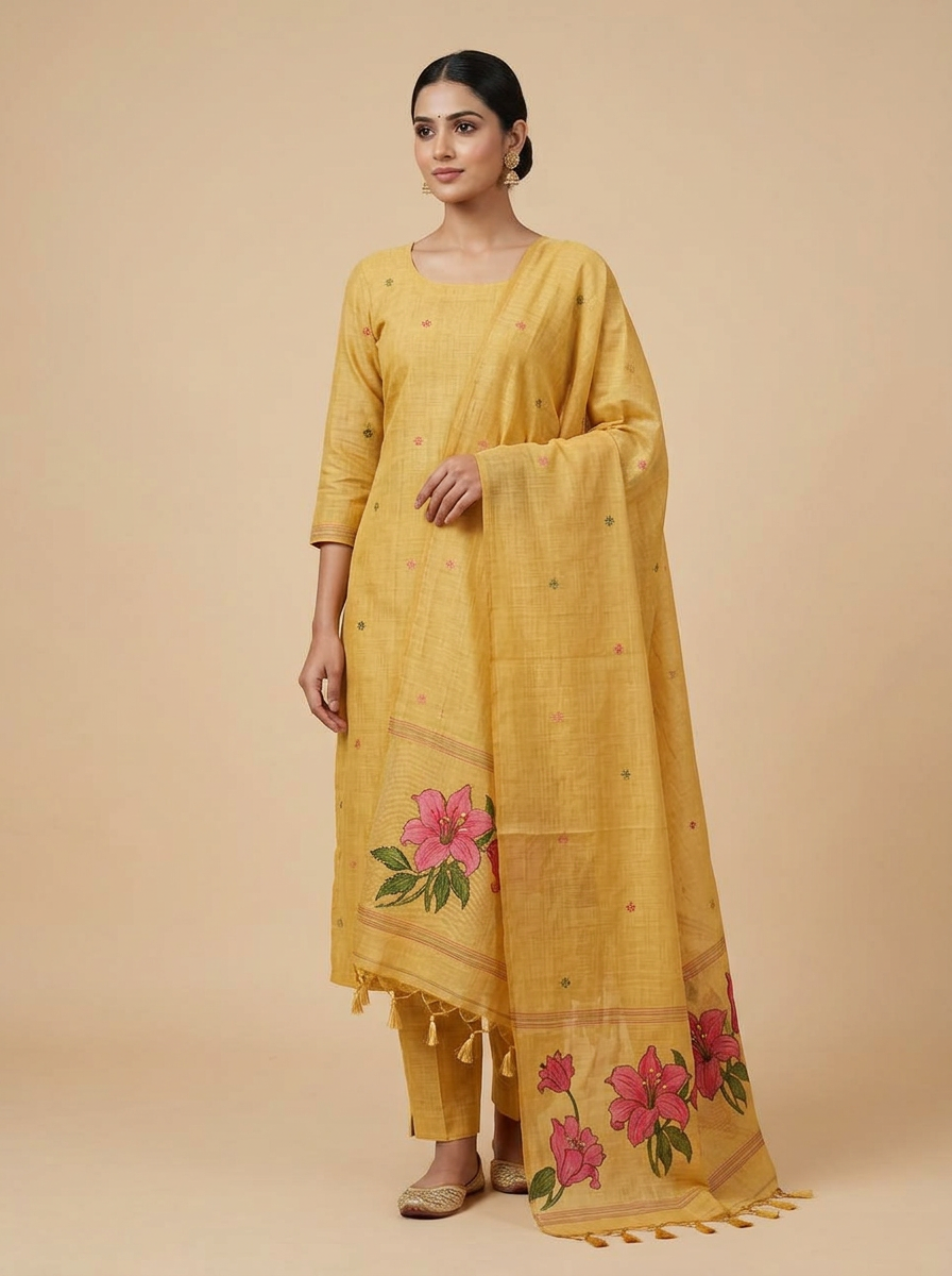 Premium Unstitched Jamdani Salwar Material Set