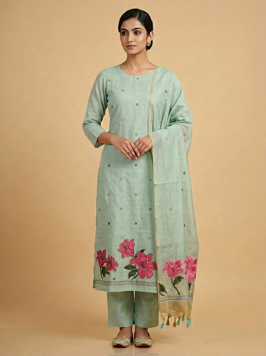 Premium Unstitched Jamdani Salwar Material Set