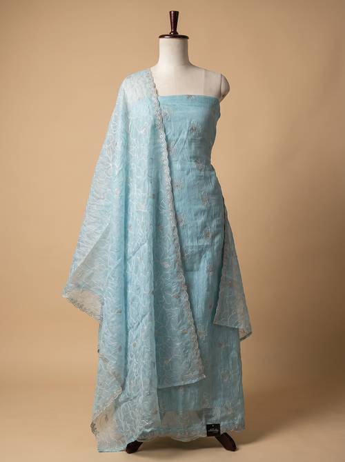 Premium Crushed Organza  Unstitched Salwar Set  with Dupatta