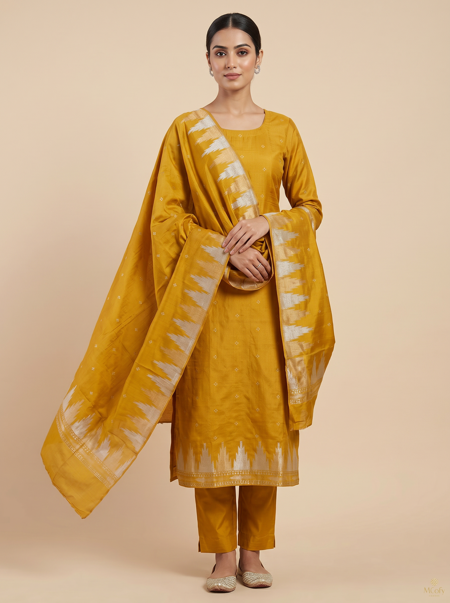 Premium Mustard Gold Banarasi Unstitched Salwar Material Set