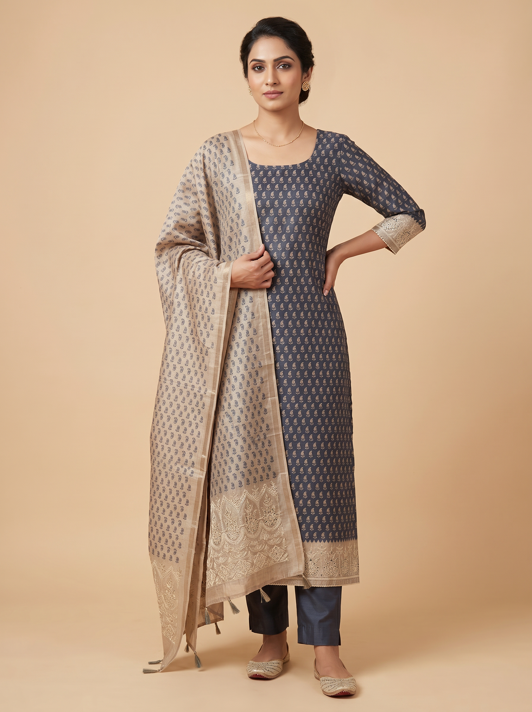Premium Tussar Silk Unstitched Salwar Material Set