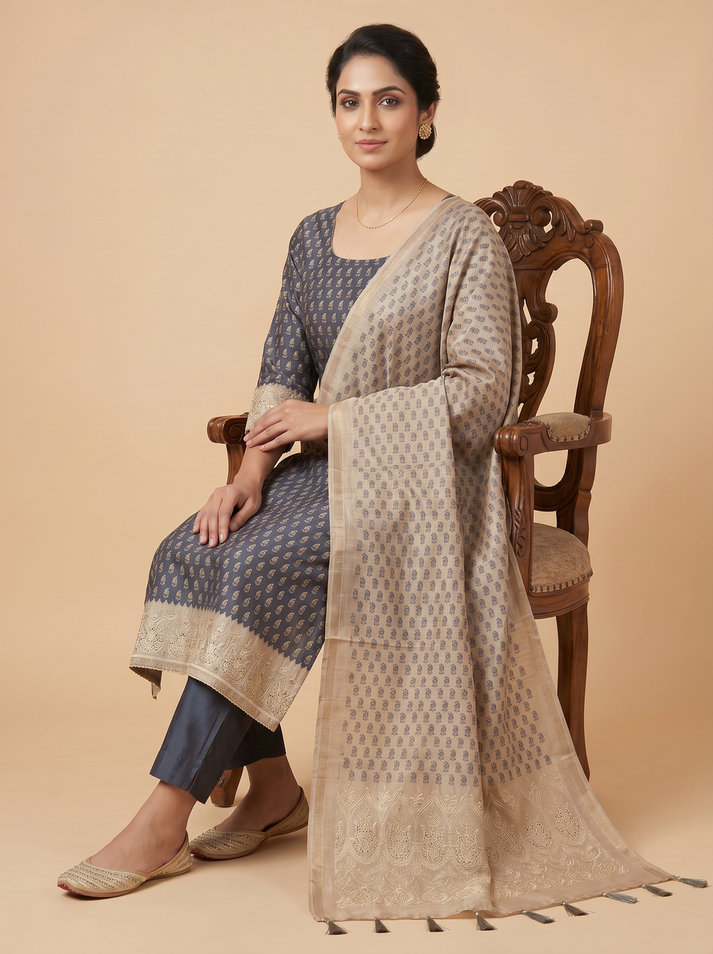 Premium Tussar Silk Unstitched Salwar Material Set