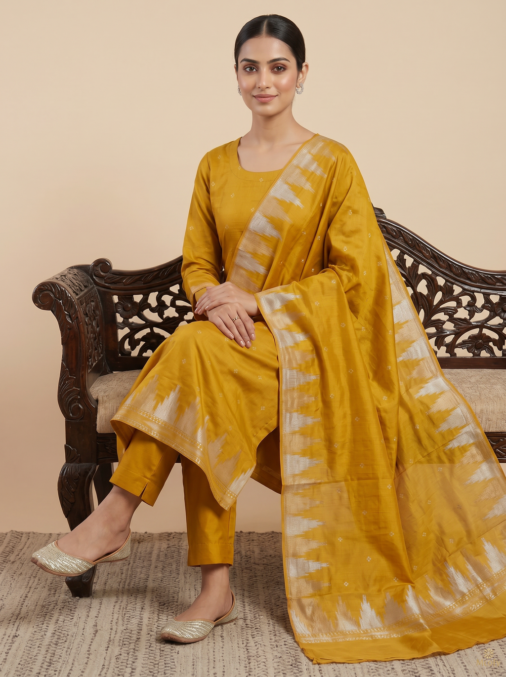 Premium Mustard Gold Banarasi Unstitched Salwar Material Set