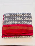 Grey Ikat Cotton Saree with Magenta Border