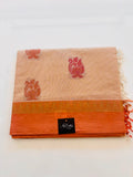 Peach Cotton Saree with Floral Motifs & Contrast Border